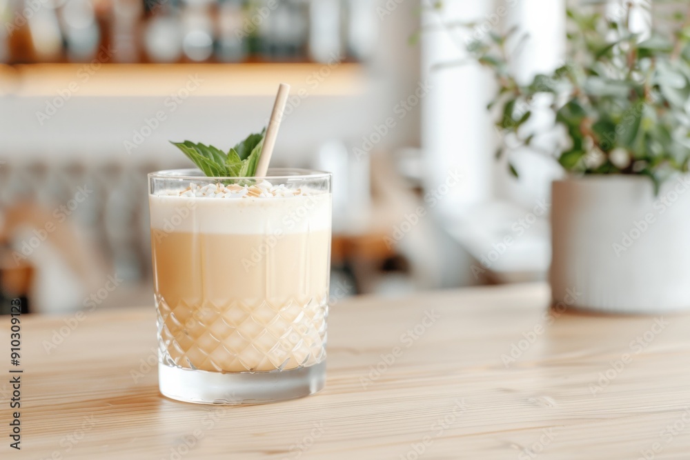 Refreshing Cold Brew Coffee with Cream in a Textured Glass on Wooden Table Refreshing Cold Brew Coffee with Cream in a Textured Glass on Wooden Table