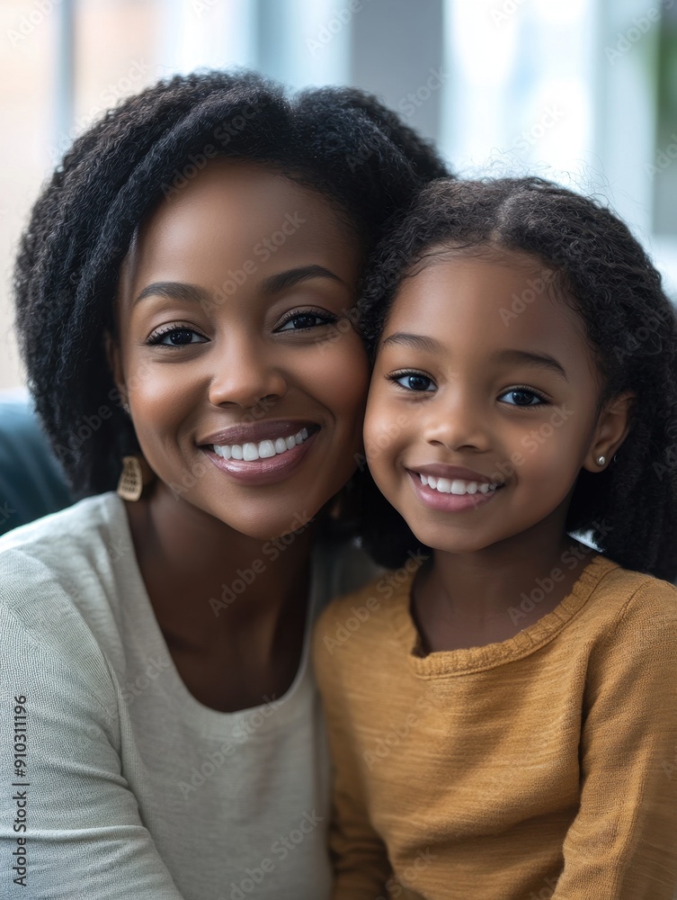 A happy mother and daughter taking a photo together, great for family or kid-related themes A happy mother and daughter taking a photo together, great for family or kid-related themes