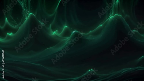 Abstract neon green turbulent waves in the darkness - Generative AI 