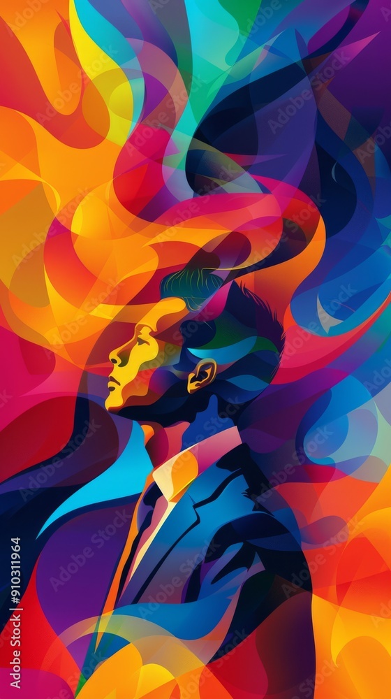 Fototapeta premium Vibrant Abstract Portrait of a Businessman in a Colorful Geometric Art Style