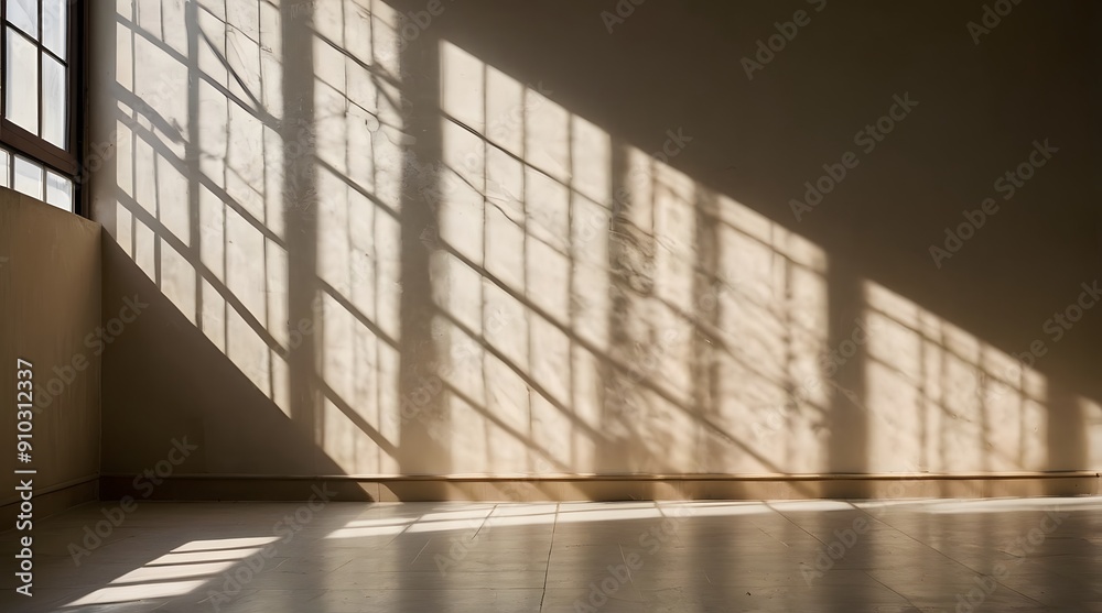 Close angle of a clean and empty background with soft light and botanical shaped shadows, in light, warm neutral tones. Close angle of a clean and empty background with soft light and botanical shaped shadows, in light, warm neutral tones.