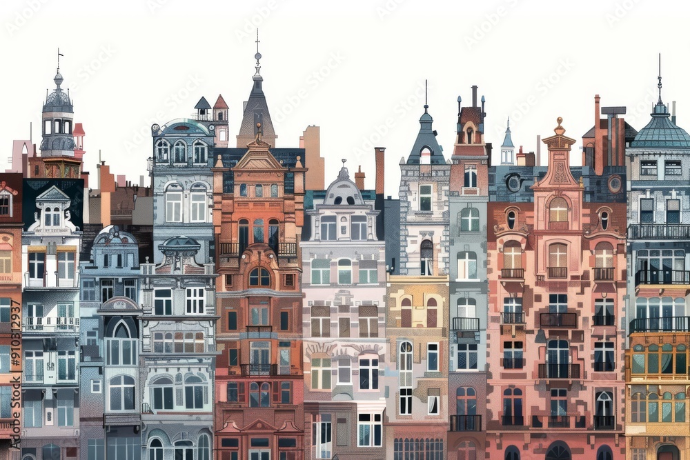 A bustling urban landscape filled with towering city buildings, Illustrate the intricate architecture of a historic European city. AI generated A bustling urban landscape filled with towering city buildings, Illustrate the intricate architecture of a historic European city. AI generated