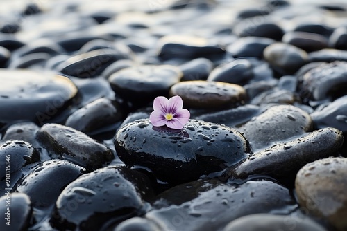 Sanfte Blume auf glatten Steinen photo