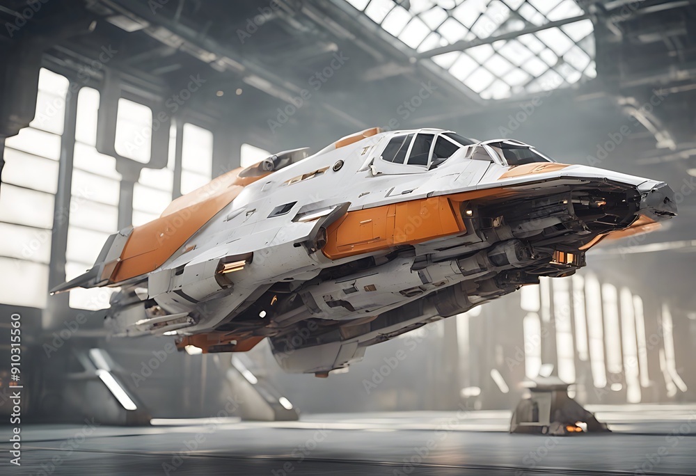 illustration 3d scratched isolated old spaceship fi metal background white sci space orange back vehicle wars single pilot assault fighter gunship view turbine three-dimensional illustration 3d scratched isolated old spaceship fi metal background white sci space orange back vehicle wars single pilot assault fighter gunship view turbine three-dimensional