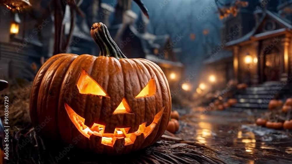 Halloween Pumpkin scary postcard with dim light, scary vibes during the full moon at night. Iconic Jack lanterns glowing in dark foggy forest. Generative AI Halloween Pumpkin scary postcard with dim light, scary vibes during the full moon at night. Iconic Jack lanterns glowing in dark foggy forest. Generative AI