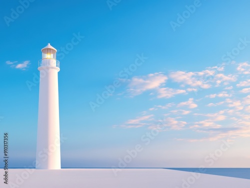 Wallpaper Mural Serene lighthouse illuminated by morning light over tranquil ocean waves Torontodigital.ca
