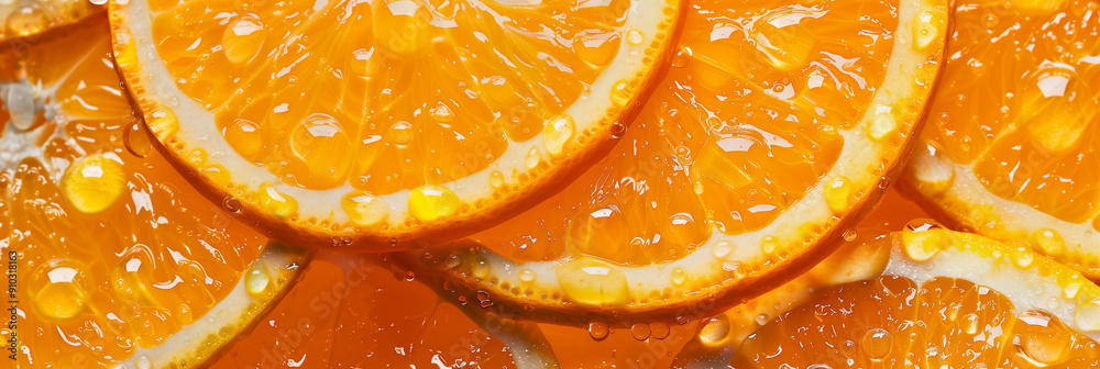 Close-Up of Fresh Orange Slices with Water Droplets Close-Up of Fresh Orange Slices with Water Droplets