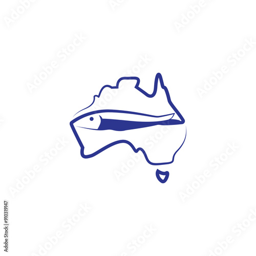 australia map shape with fish shape vector icon logo illustration design