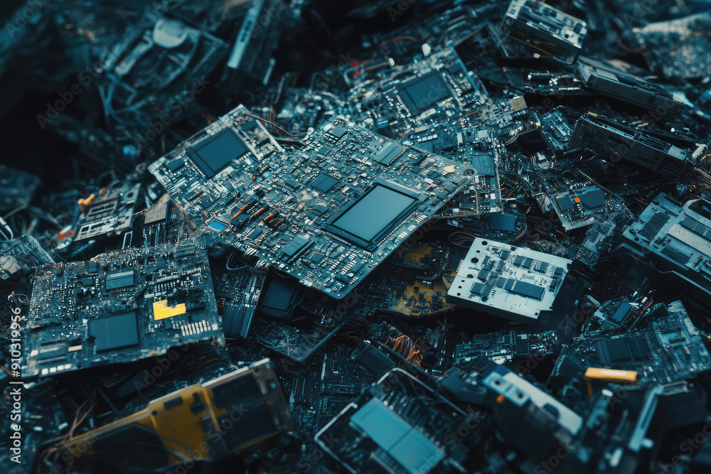 Intricate Tangle of Broken Circuit Boards Offering a Glimpse into Electronic Waste Intricate Tangle of Broken Circuit Boards Offering a Glimpse into Electronic Waste