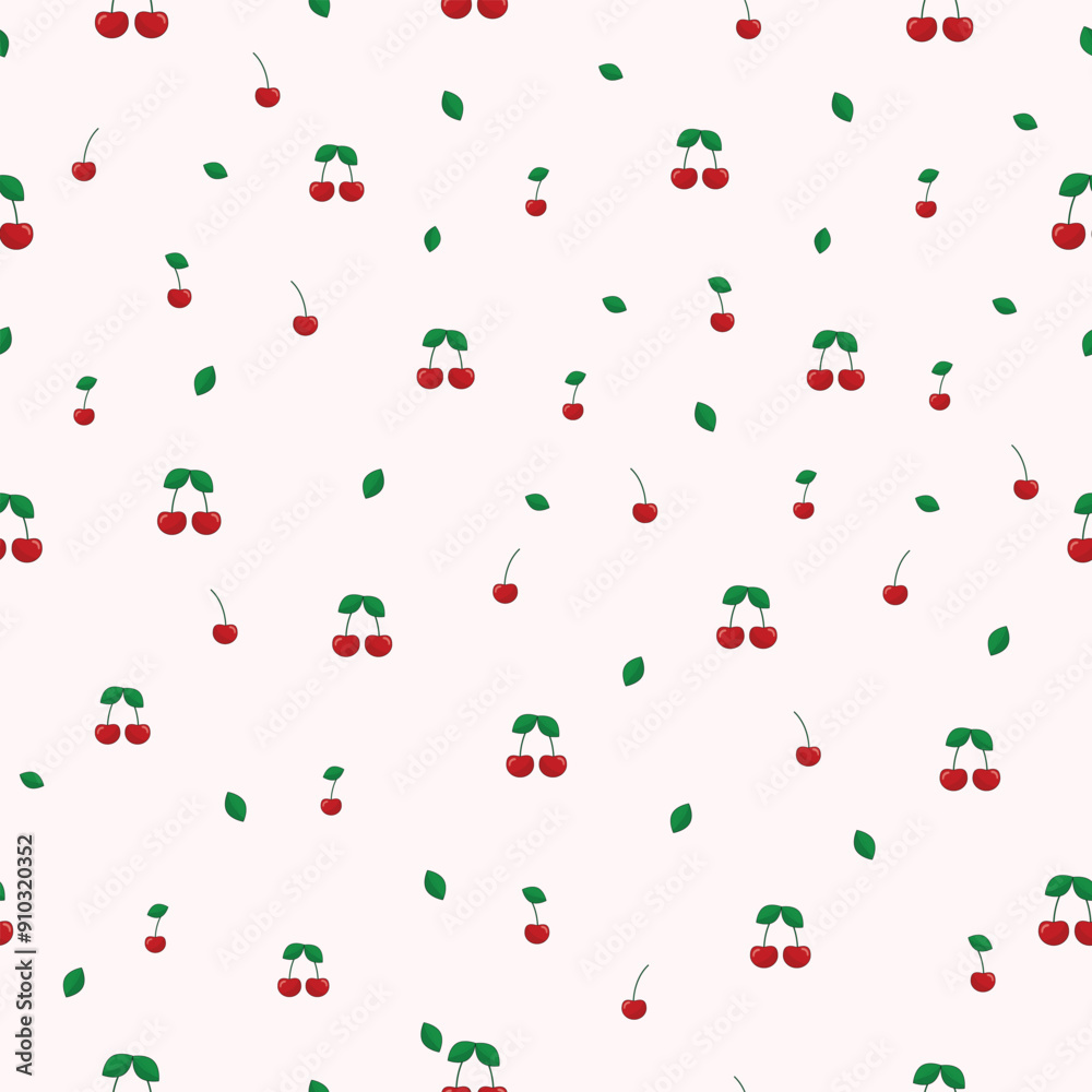 Seamless cherry pattern on a ligth pink background,vector illustration.