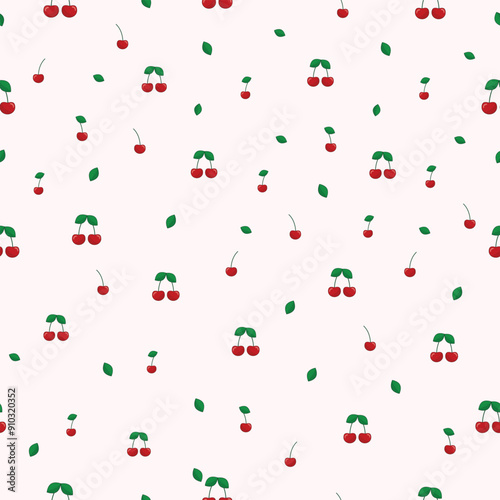 Seamless cherry pattern on a ligth pink background,vector illustration.