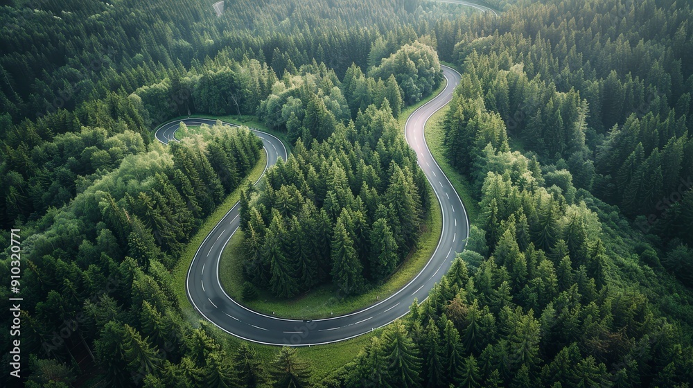 Winding Road Through a Lush Forest. Winding Road Through a Lush Forest.