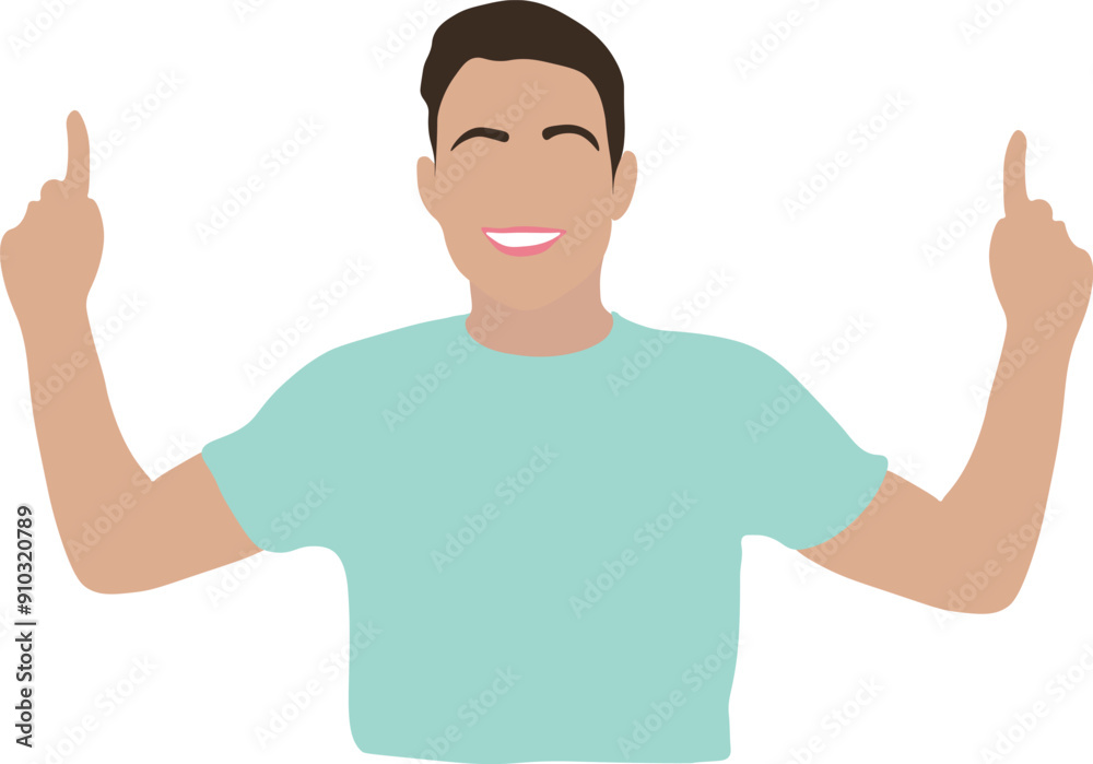 Smiling Handsome Guy in Casual T-Shirt Celebrating Victory with Enthusiastic Hand Gesture Smiling Handsome Guy in Casual T-Shirt Celebrating Victory with Enthusiastic Hand Gesture