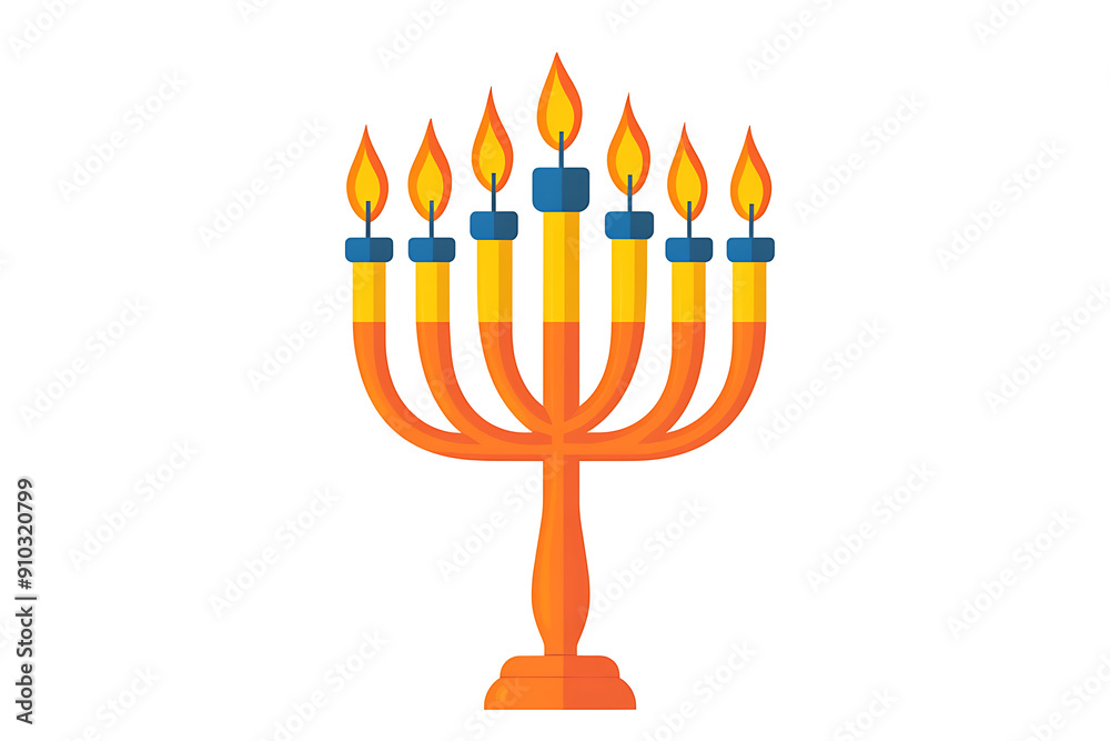 Composition with menorah, gift boxes, dreidels, donut and gold. Hanukkah greeting card. Hand drawn watercolor illustration on white background