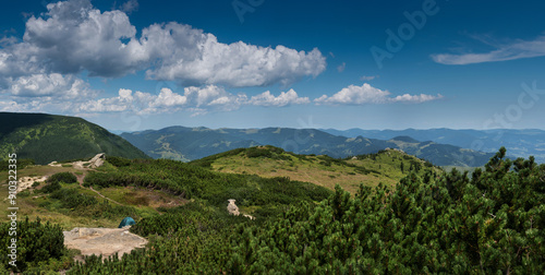view of the Montenegrin Range, peaks of the Carpathian Mountains, tourist routes