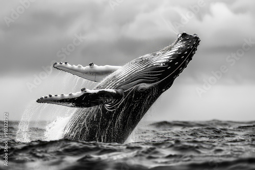 Graceful Power: A Humpback Whale Bursts Through the Waves in a Stunning Ocean Display photo