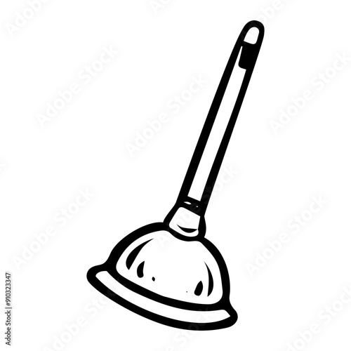 Plunger hand drawn doodle. Clearing clogged pipes at home. Plumbing work. Vector outline line art illustration.