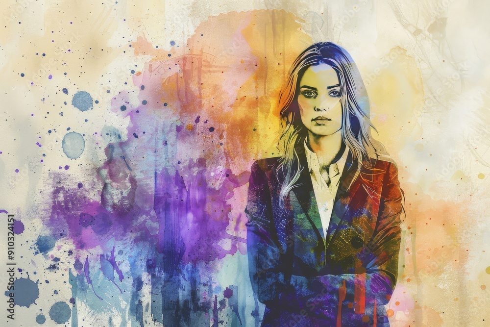 Businesswoman in a watercolor art depiction. Businesswoman in a watercolor art depiction.