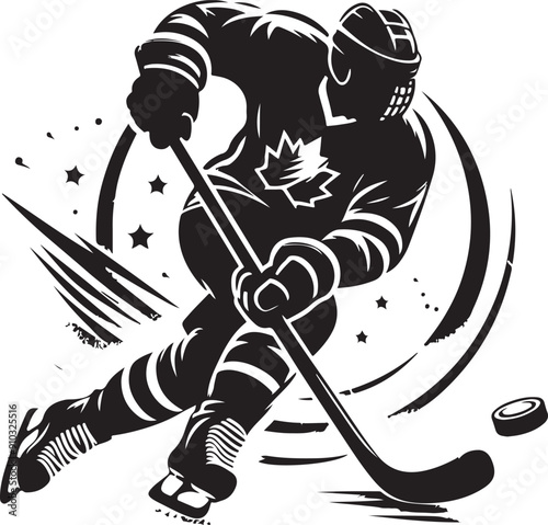 Ice Hockey Player Black Silhouette Vector Illustration On Isolated White Background