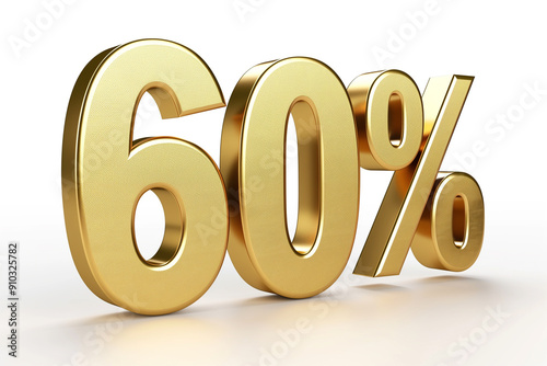 Golden 60% Off Discount Sign Isolated on White Background