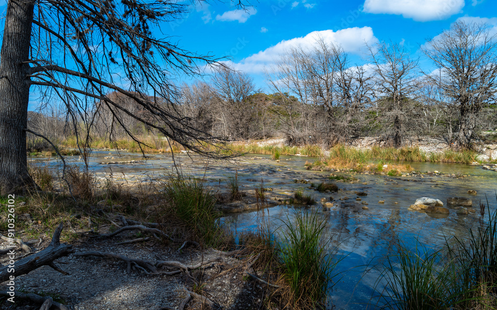 Frio River winding through scenic view of Hill Country terrain in Garner State Park Frio River winding through scenic view of Hill Country terrain in Garner State Park