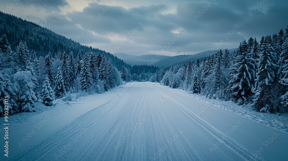Snow Covered Pathway Through Forest. Snow Covered Pathway Through Forest.