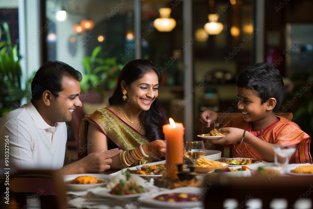 Happy Indian Family Enjoying Dinner Together at Home Happy Indian Family Enjoying Dinner Together at Home