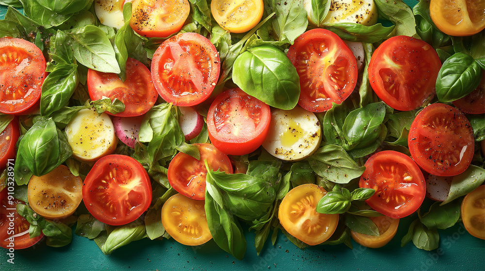 Fresh Salade Niçoise with tomatoes, basil, and olive oil dressing
Fresh Salade Niçoise with tomatoes, basil, and olive oil dressing