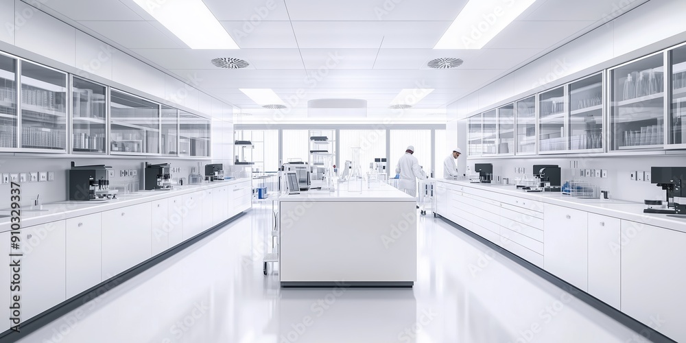 Obraz premium biochemical research scientist team working with microscope for coronavirus vaccine development.machines of analysis in the lab background