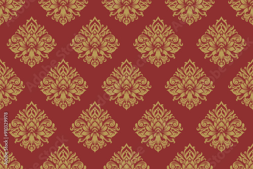 Traditional Red and Gold Damask Seamless Pattern for Luxury Textiles, Wallpapers, and Home Decor Crafts