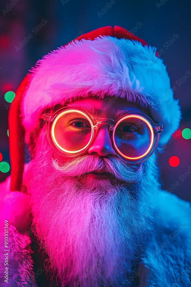 Trendy older Santa Claus man, Christmas, neon, club, punk Trendy older Santa Claus man, Christmas, neon, club, punk