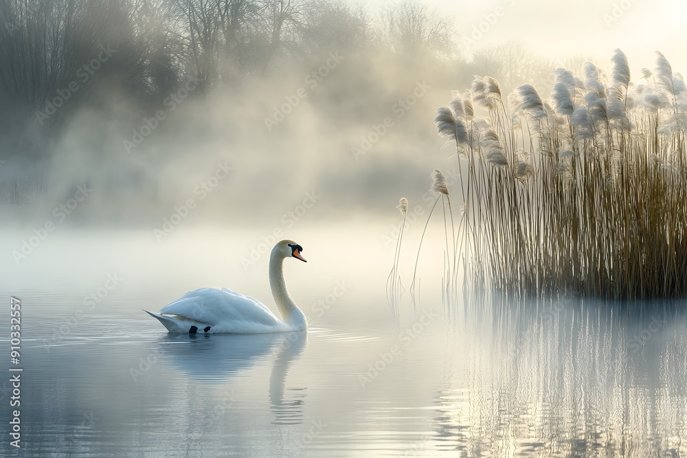 Tranquil Morning Serenity. Idyllic lakeside scene at dawn Tranquil Morning Serenity. Idyllic lakeside scene at dawn