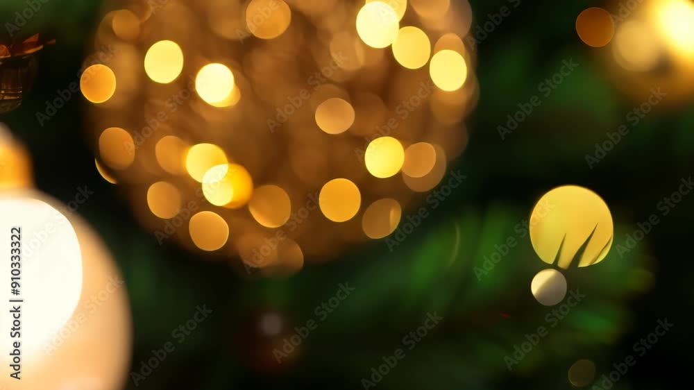 Christmas Tree Lights Bokeh. A close-up shot focused on creating a beautiful bokeh effect of colorful Christmas tree lights. The lights are blurred, forming soft, glowing circles