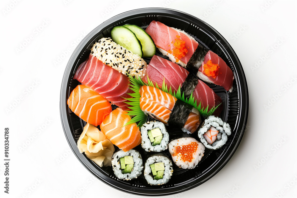 Top View Of Sushi Box with Various Delicious Fresh Rolls Top View Of Sushi Box with Various Delicious Fresh Rolls