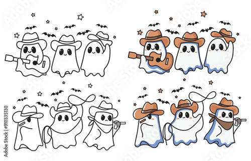 Spooky Halloween Ghosts Cute, Cowboy ghost vector