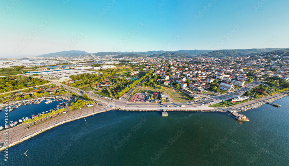 Naklejka premium Golcuk, Kocaeli, Turkey. Golcuk is a town in Kocaeli province, Turkey. Aerial view with drone.