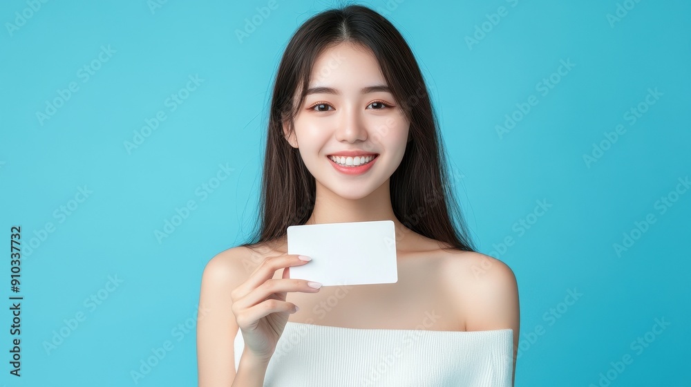 Asian Woman Holding White Card, Travel Concept. Asian Woman Holding White Card, Travel Concept.