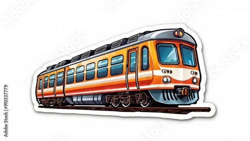  A sticker of an orange and white train.