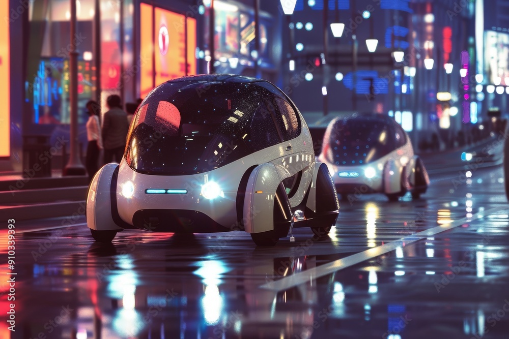 A sleek, futuristic car speeds down the road, with a modern city skyline in the background, Autonomous vehicle systems, Ai generated A sleek, futuristic car speeds down the road, with a modern city skyline in the background, Autonomous vehicle systems, Ai generated