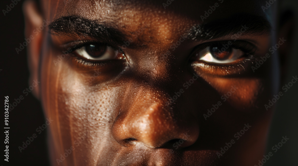 Intense Close-Up Portrait of a Young Man with Dramatic Lighting Intense Close-Up Portrait of a Young Man with Dramatic Lighting