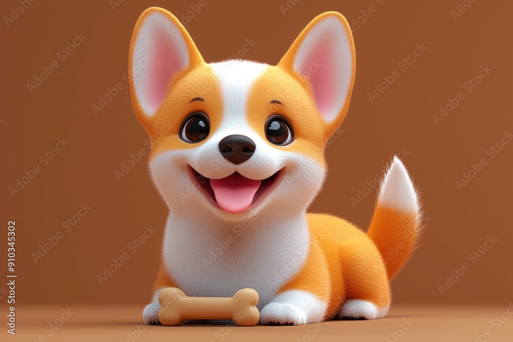 Adorable Cartoon Corgi Puppy with Bone Adorable Cartoon Corgi Puppy with Bone