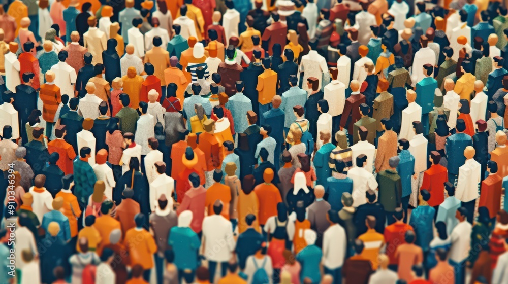 Obraz premium Large crowd of diverse people. paper cut out style