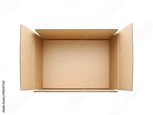 Opened cardboard box, parcel, top view isolated on transparent or white background