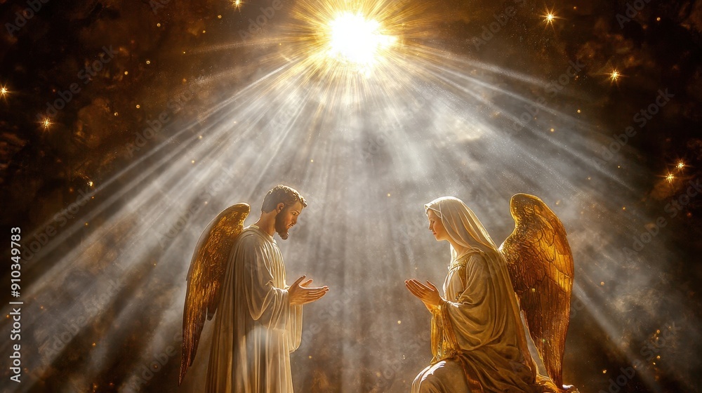 Majestic Portrayal of the Angel Gabriel Delivering the Annunciation in Divine Light Majestic Portrayal of the Angel Gabriel Delivering the Annunciation in Divine Light