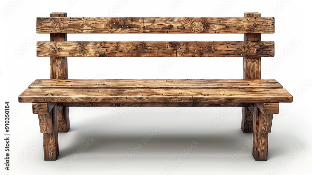 Old wooden bench standing on white background Old wooden bench standing on white background