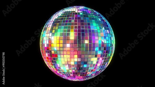 Colorful 3D disco ball mirror ball abstract retro reflective spinning night club, party, event background