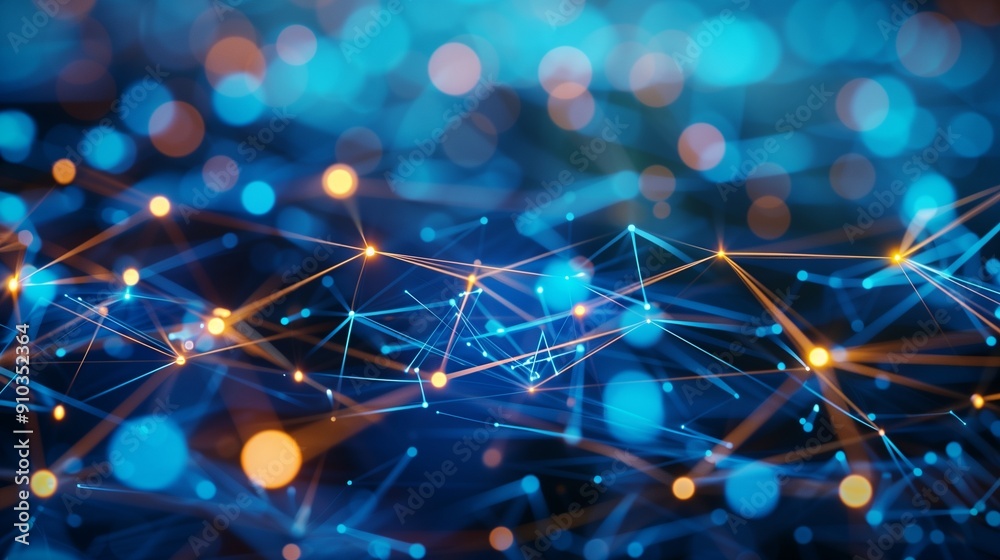 Network of interconnected lines and nodes on a blue bokeh background, symbolizing connectivity. Network of interconnected lines and nodes on a blue bokeh background, symbolizing connectivity.