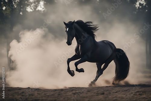 smoke rearing horse black spanish rear andalusia fast stunning half face fury rebellious closeup glistering shine side profile mist fog portrait playful play bridle purebred equine grey male animal1