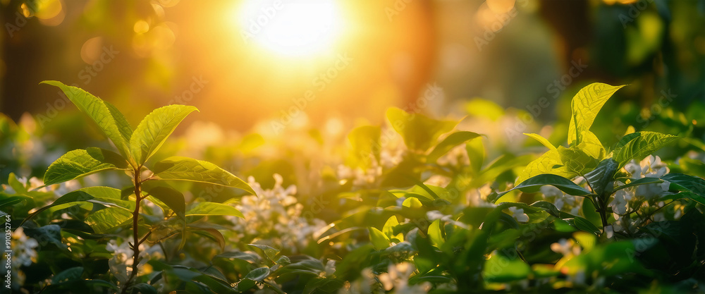 Obraz premium Flowers in the meadow. Flower meadow in the morning. Magical meadow flowers at sunrise. Selective focus. AI generated