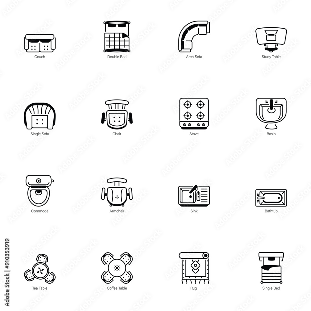 Collection of Home Furniture Line Icons
Collection of Home Furniture Line Icons